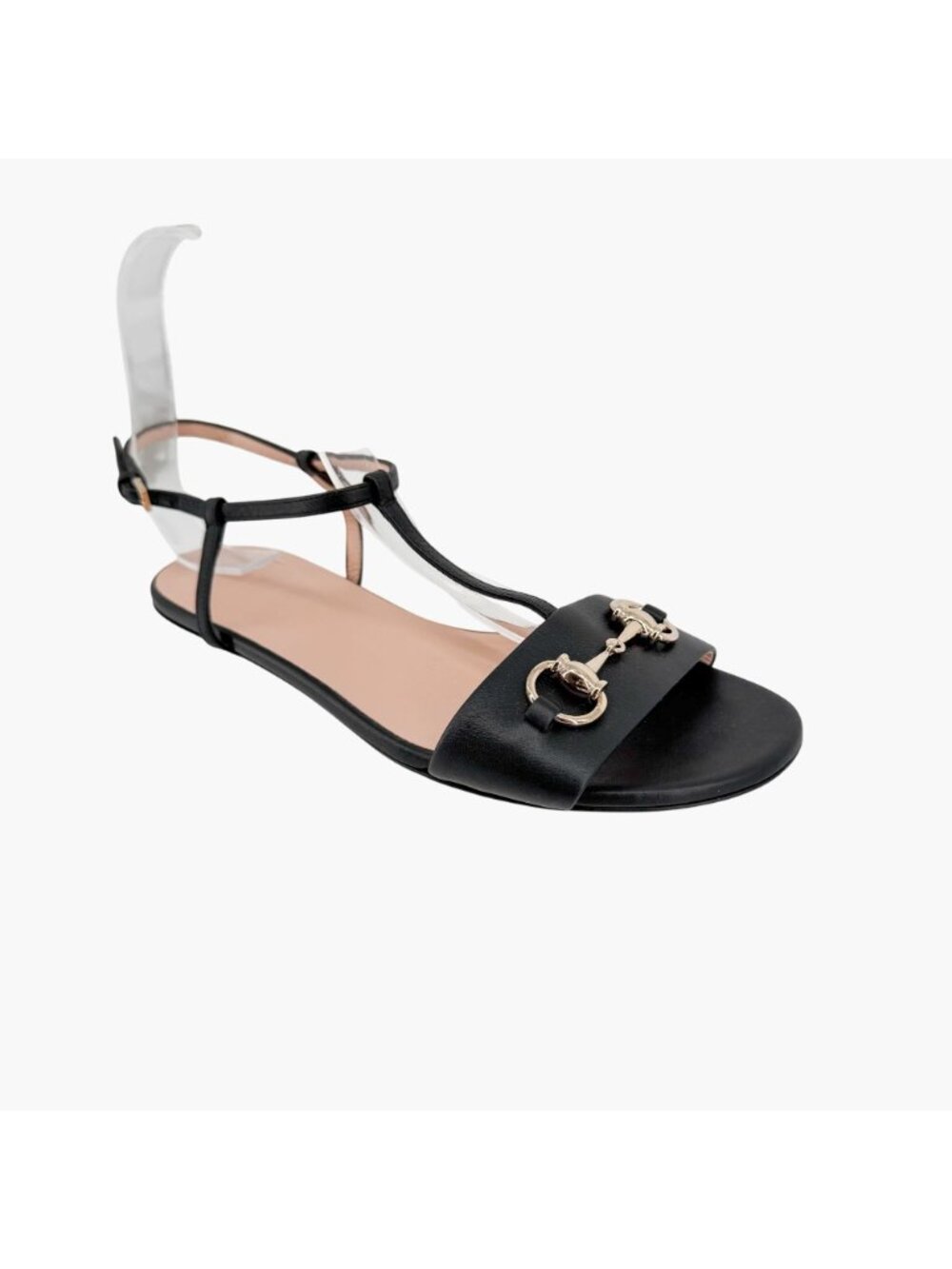 Gucci T-Strap Black Leather Horsebit Flat Sandals Shoes Size 37 US 7 Women's - Picture 8 of 13